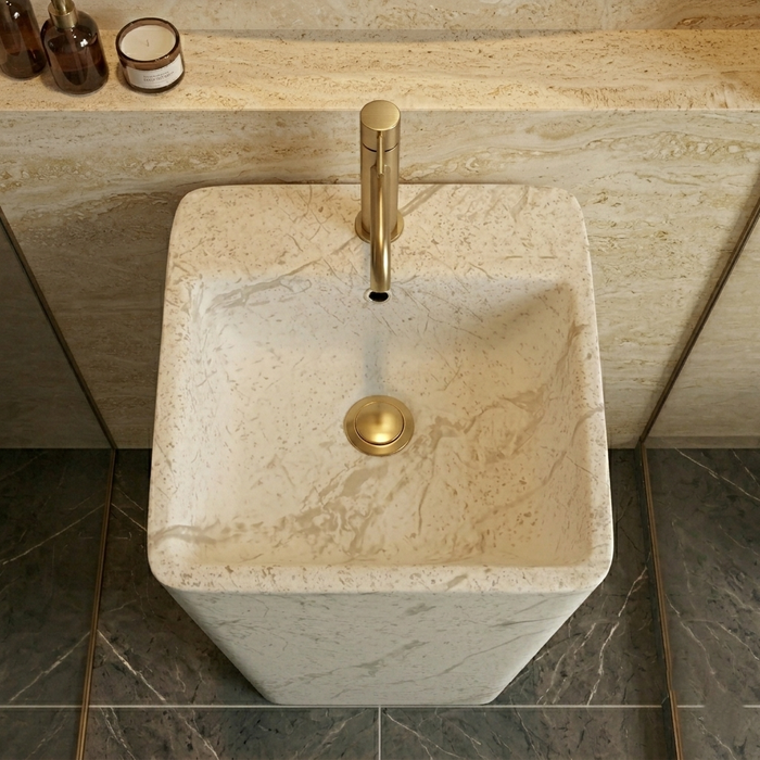 Bassino 15.7" White Marble Pedestal Basin