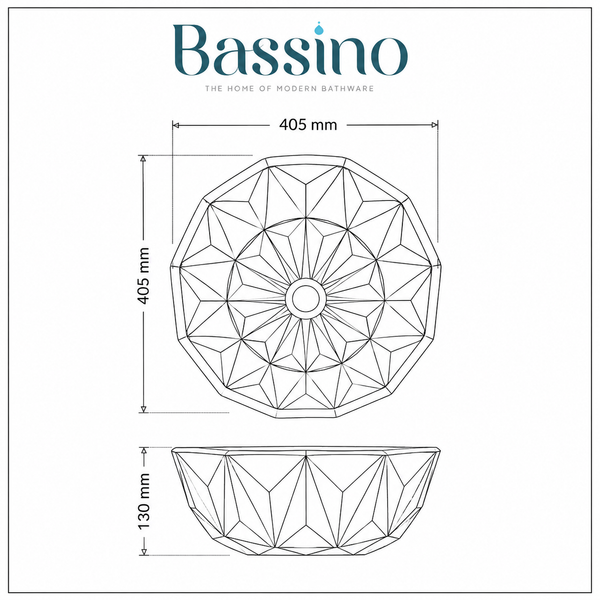 Bassino 16" Luxury Crystal Cut Countertop Wash Basin – Premium Golden Glass Designer Vessel Sink (15.9" x 15.9" x 5.1")