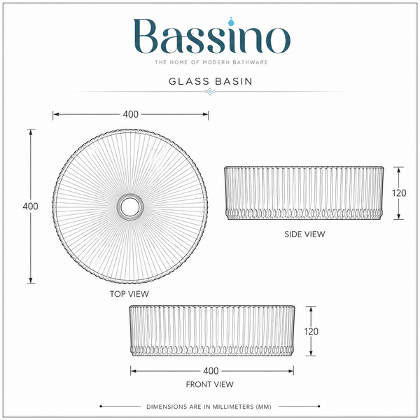 Bassino 16" Luxury Ribbed Glass Countertop Wash Basin – Premium Amber Gold Round Designer Vessel Sink (15.7" x 15.7" x 4.7")