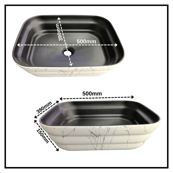 Bassino 20" Black & White Marble Effect Ceramic Countertop Wash Basin 