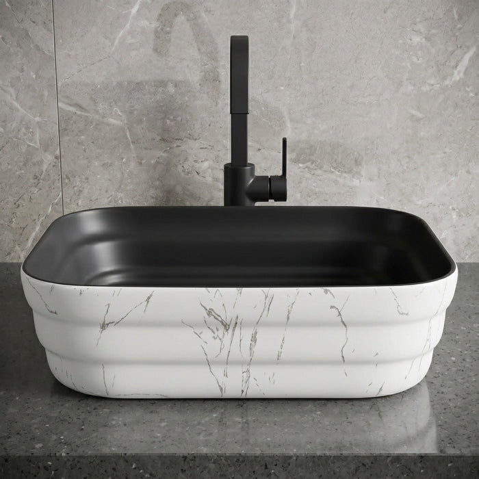 Bassino 20" Black & White Marble Effect Ceramic Countertop Wash Basin 