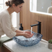 Bassino 450 x 340 x 110 mm blue textured glass table top wash basin, 17.7 inch organic rectangular designer countertop basin for modern luxury bathroom