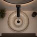 Bassino 450 x 450 x 150 mm round transparent textured glass table top wash basin, 17.7 inch designer countertop basin for modern luxury bathroom