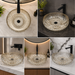 Bassino 450 x 450 x 150 mm round transparent textured glass table top wash basin, 17.7 inch designer countertop basin for modern luxury bathroom