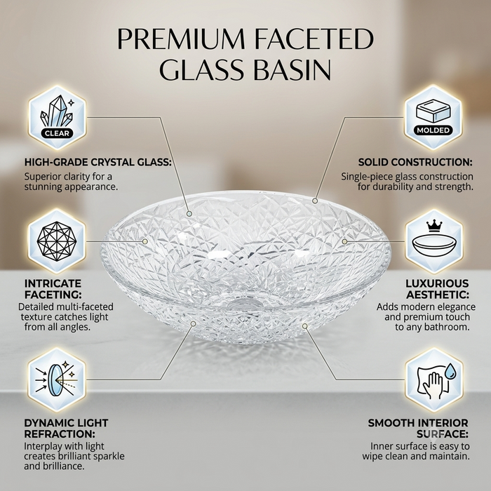 Bassino 510 x 355 x 150 mm clear textured glass table top wash basin, 20 inch oval designer countertop basin for modern luxury bathrooms