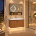 Bassino 800 mm wall-mounted plywood bathroom vanity set with ceramic basin, two-door cabinet and flower LED mirror cabinet