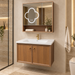 Bassino 800 mm wall-mounted plywood bathroom vanity set with ceramic basin, two-door cabinet and flower LED mirror cabinet