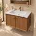 Bassino 800 mm wall-mounted plywood bathroom vanity set with ceramic basin, two-door cabinet and flower LED mirror cabinet