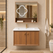 Bassino 800 mm wall-mounted plywood bathroom vanity set with ceramic basin, two-door cabinet and flower LED mirror cabinet