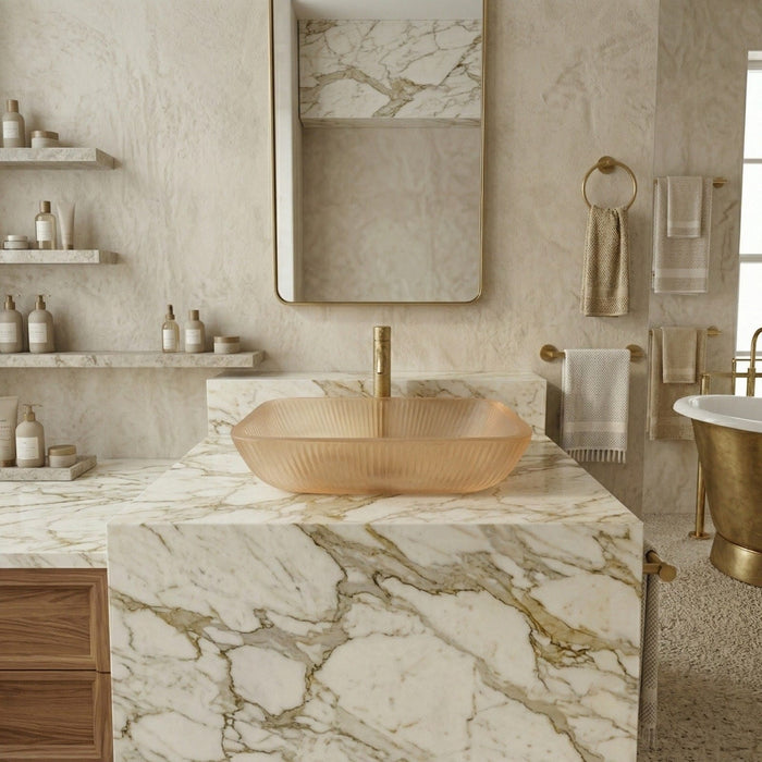Bassino Beige Frosted Glass Countertop Wash Basin