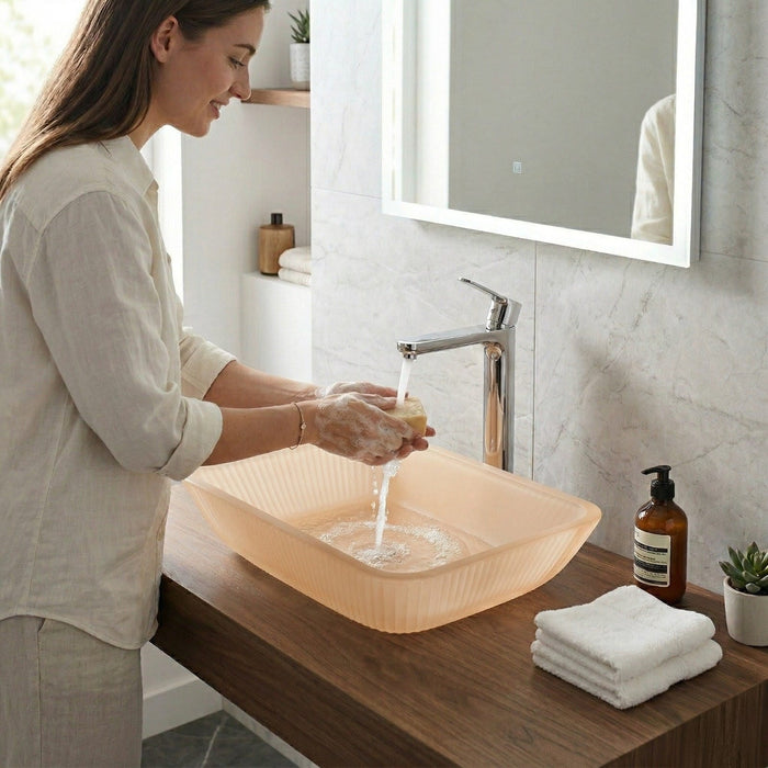Bassino Beige Frosted Glass Countertop Wash Basin