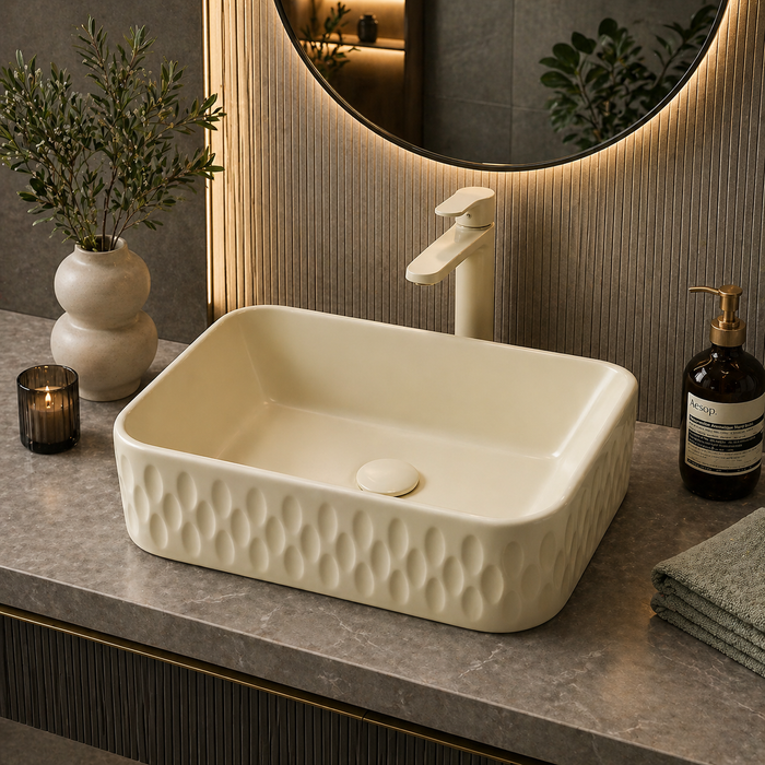 Bassino Beige Textured Rectangular Ceramic 18" Basin