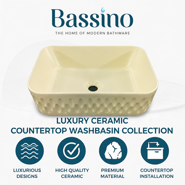 Bassino Beige Textured Rectangular Ceramic 18" Basin