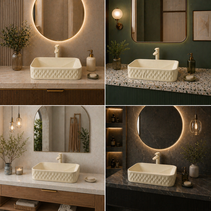Bassino Beige Textured Rectangular Ceramic 18" Basin