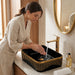 Bassino Black & Gold Ceramic Countertop rectangle Wash Basin 