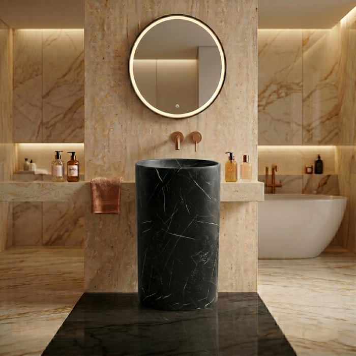 Bassino Black Marble Effect Pedestal Basin