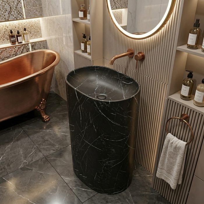 Bassino Black Marble Effect Pedestal Basin