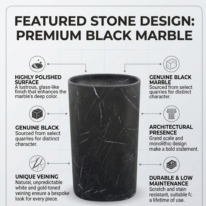 Bassino Black Marble Effect Pedestal Basin