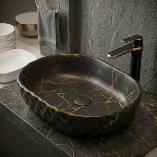 Bassino Black Marble Oval Countertop Textured Wash Basin 