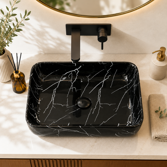 Bassino Black Marble Rectangular Countertop Wash Basin 