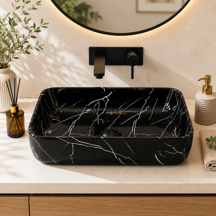 Bassino Black Marble Rectangular Countertop Wash Basin 