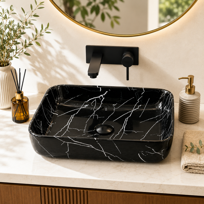Bassino Black Marble Rectangular Countertop Wash Basin 