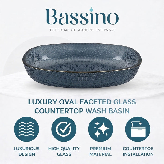 Bassino Blue Faceted Glass Countertop Wash Basin