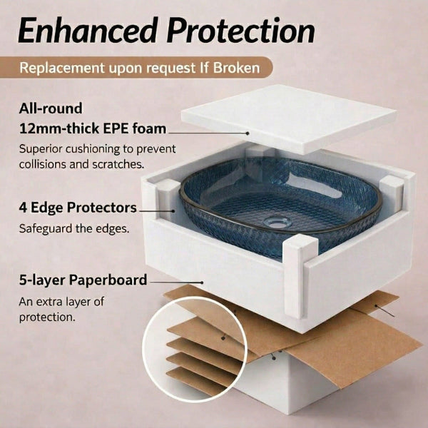 Bassino Blue Faceted Glass Countertop Wash Basin – Premium Oval Vessel Sink (21" x 16" x 4")