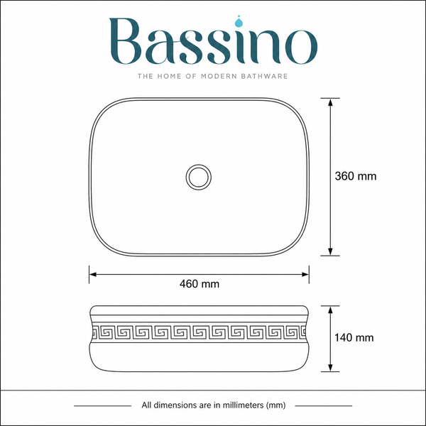 Bassino Blue & White Greek Pattern Countertop Wash Basin – Premium Ceramic Vessel Sink (18.1" x 14.2" x 5.5")