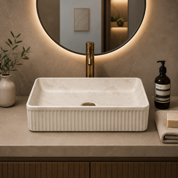 Bassino Matte Marble Table Top Wash Basin 20 × 13.5 × 5 Inches | Imported Designer Basin