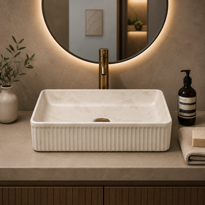 Bassino Fluted Matte Marble Table Top Wash Basin 