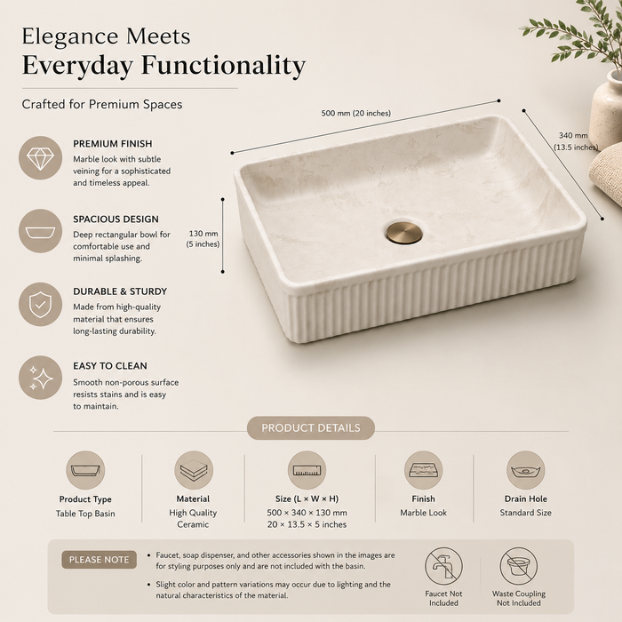 Bassino Fluted Matte Marble Table Top Wash Basin 
