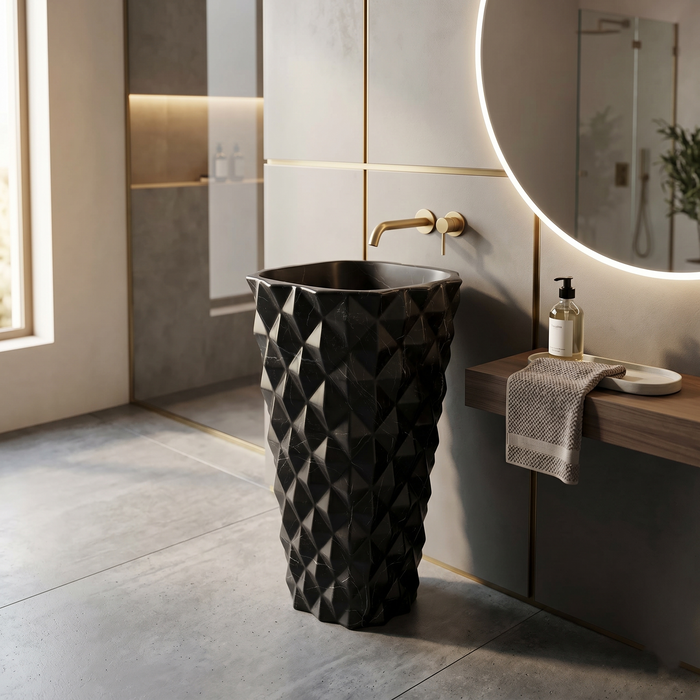 Bassino Geometric Black Pedestal Wash Basin
