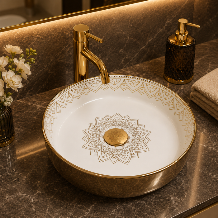 Bassino Gold Mandala Round Countertop Wash Basin