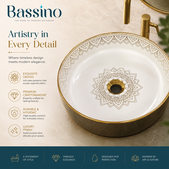 Bassino Gold Mandala Round Countertop Wash Basin