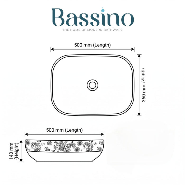 Bassino Luxury White & Gold Ceramic Designer Countertop Wash Basin