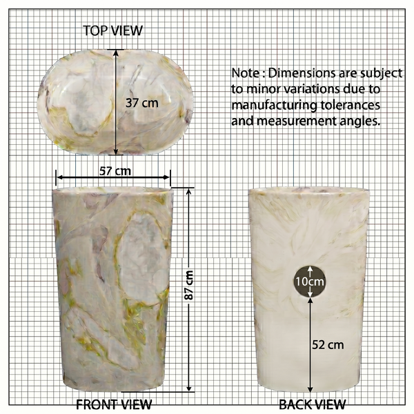 Bassino Marble Effect Pedestal Basin – Luxury Freestanding Stone Wash Basin (22.4" x 14.6" x 34.3")