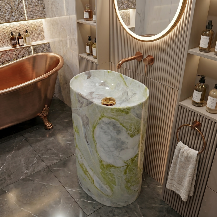 Bassino Marble Effect Pedestal Basin