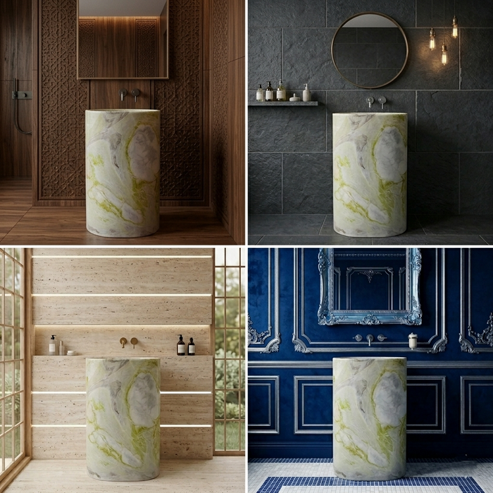 Bassino Marble Effect Pedestal Basin