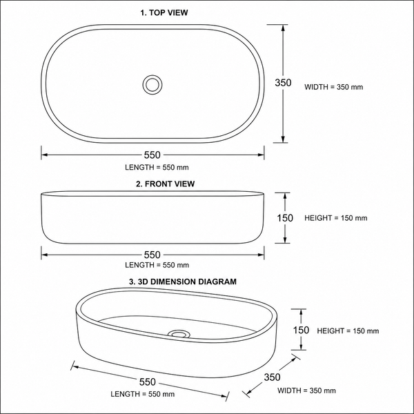 Bassino Marble Finish Ceramic Countertop Wash Basin – Luxury Oval Vessel Sink (22" x 14" x 6")