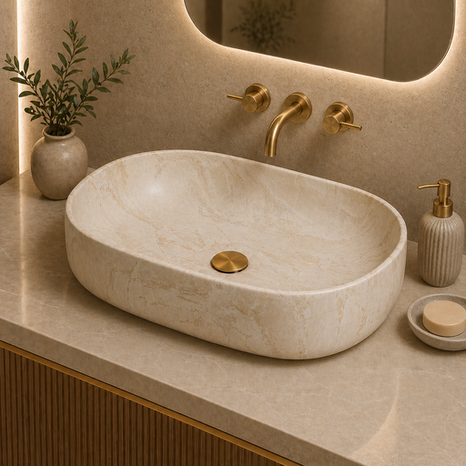 Bassino Marble Finish Ceramic Oval Countertop Wash Basin