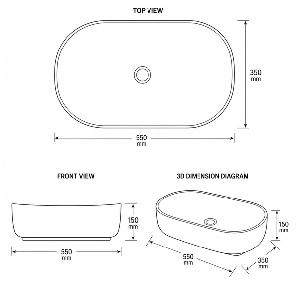 Bassino Marble Finish Ceramic Oval Countertop Wash Basin – Luxury Vessel Sink (22" x 14" x 6")