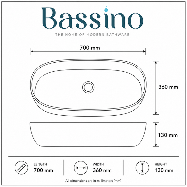 Bassino Matte Black Oval Countertop Wash Basin – Premium Ceramic Vessel Sink (27.6" x 14.2" x 5.1")