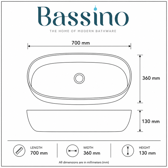Bassino Matte Black Oval Countertop Wash Basin 