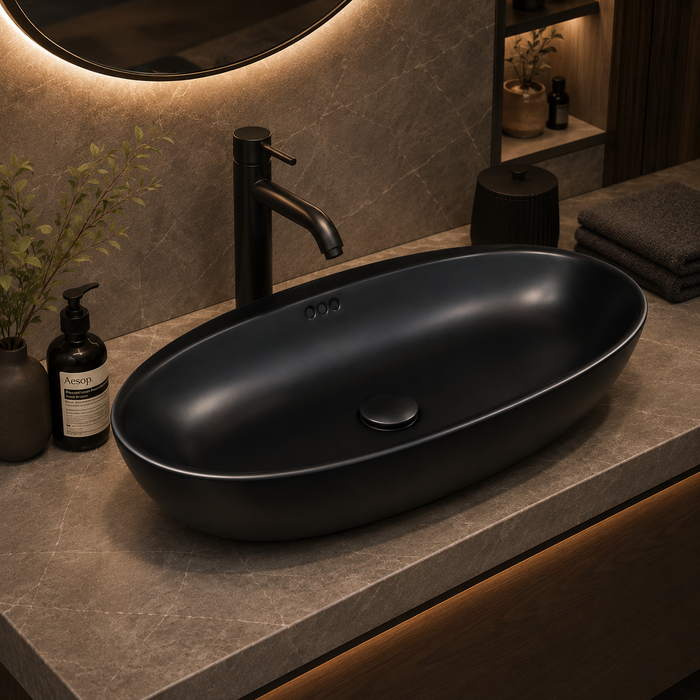 Bassino Matte Black Oval Countertop Wash Basin 