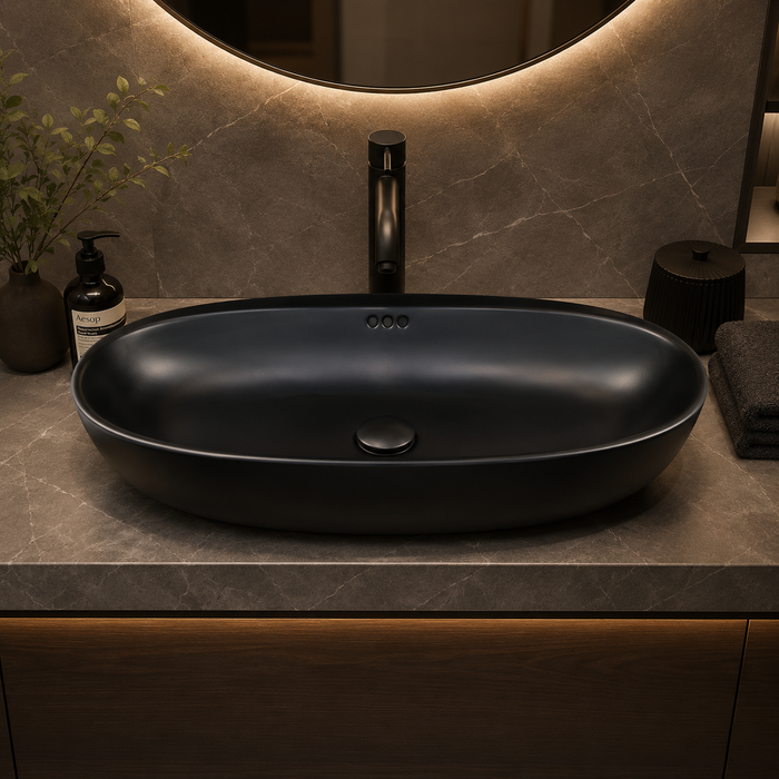 Bassino Matte Black Oval Countertop Wash Basin 