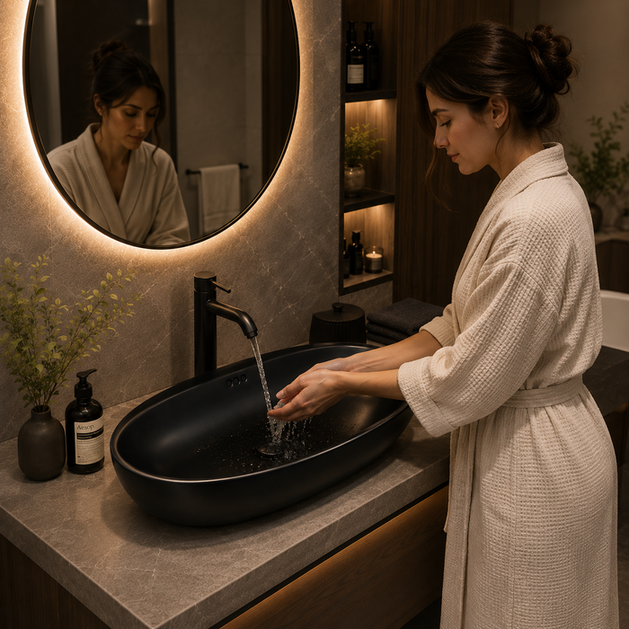 Bassino Matte Black Oval Countertop Wash Basin 