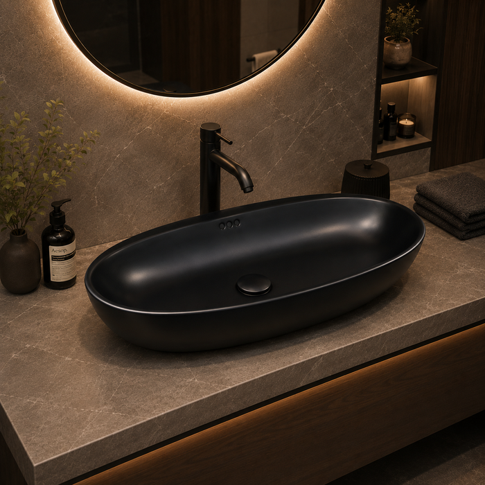 Bassino Matte Black Oval Countertop Wash Basin 