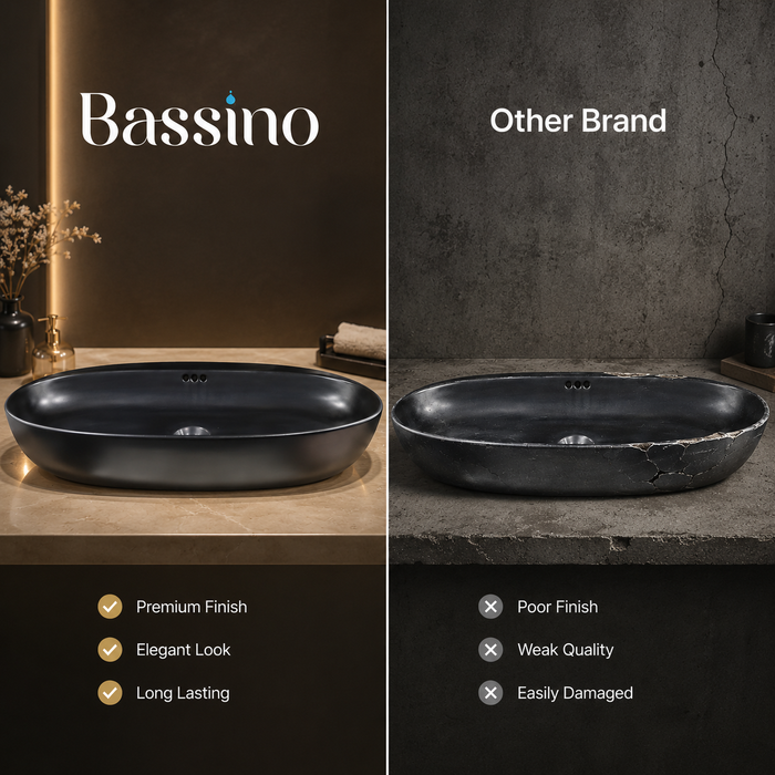 Bassino Matte Black Oval Countertop Wash Basin 