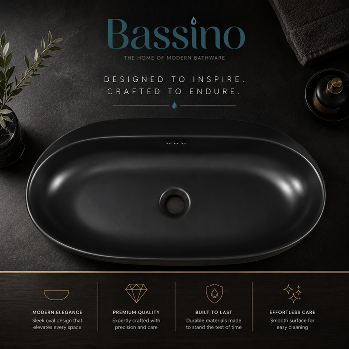 Bassino Matte Black Oval Countertop Wash Basin 